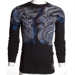 Xtreme Couture by Affliction Men’s Thermal Shirt Double Up Black Biker S-2XL