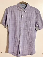 Izod Saltwater Shirt Seaport Poplin Blue w/ Black and Pale Green Check Medium