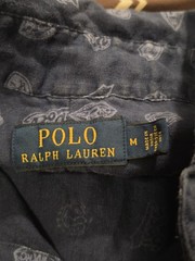 Polo Ralph Lauren 100% Linen Rugby Logo Print Button Up Shirt Navy Blue Medium