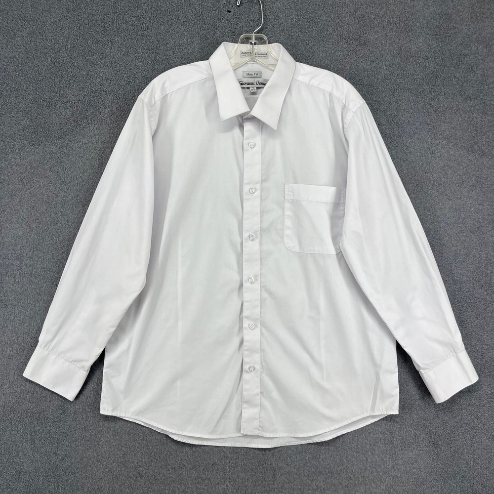 Giovanni Uomo Slim Fit White Button Down Dress Shirt Mens 17.5 32-33