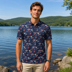 America 250th Anniversary Polo Shirt Patriotic Bald Eagle American Flag Golf Men
