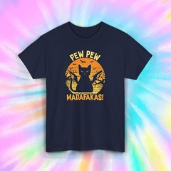 Pew Pew Madafakas Shirt | Funny Cat with Guns Graphic Tee | Halloween Gift