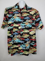 Max Boxxer Hawaiian Camp Shirt Size M USA 1960s Classic Cars Drive In
