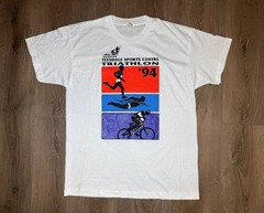 Vintage 1994 Teesdale Sports Centre Triathlon T-Shirt White Screen Stars XL