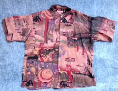 Citron Santa Monica Mauve Asian Theme Mens Silk Shirt L