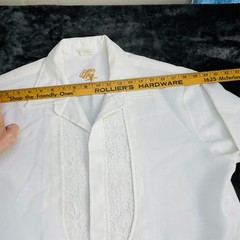Vintage Iolani Beau Tiki Hawaiian Wedding Shirt Mens M White Made in USA Lace