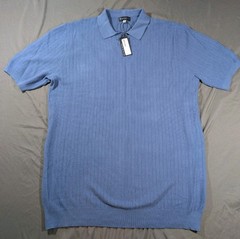American Tall Ribbed Knit Polo Shirt Mens XL Tall Blue Linen Blend NWT