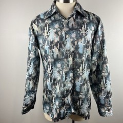 WILD VTG 70s Arrow L Large polyester Roaring 20s Gatsby print disco shirt Nik