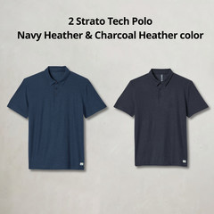 NWT Vuori Men’s Strato Tech Polo – 2 polo shirts – Navy Heather & Charcoal Heath
