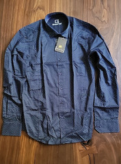 Giovanni Testi Mens Shirt Navy With White Polka Dots Size M