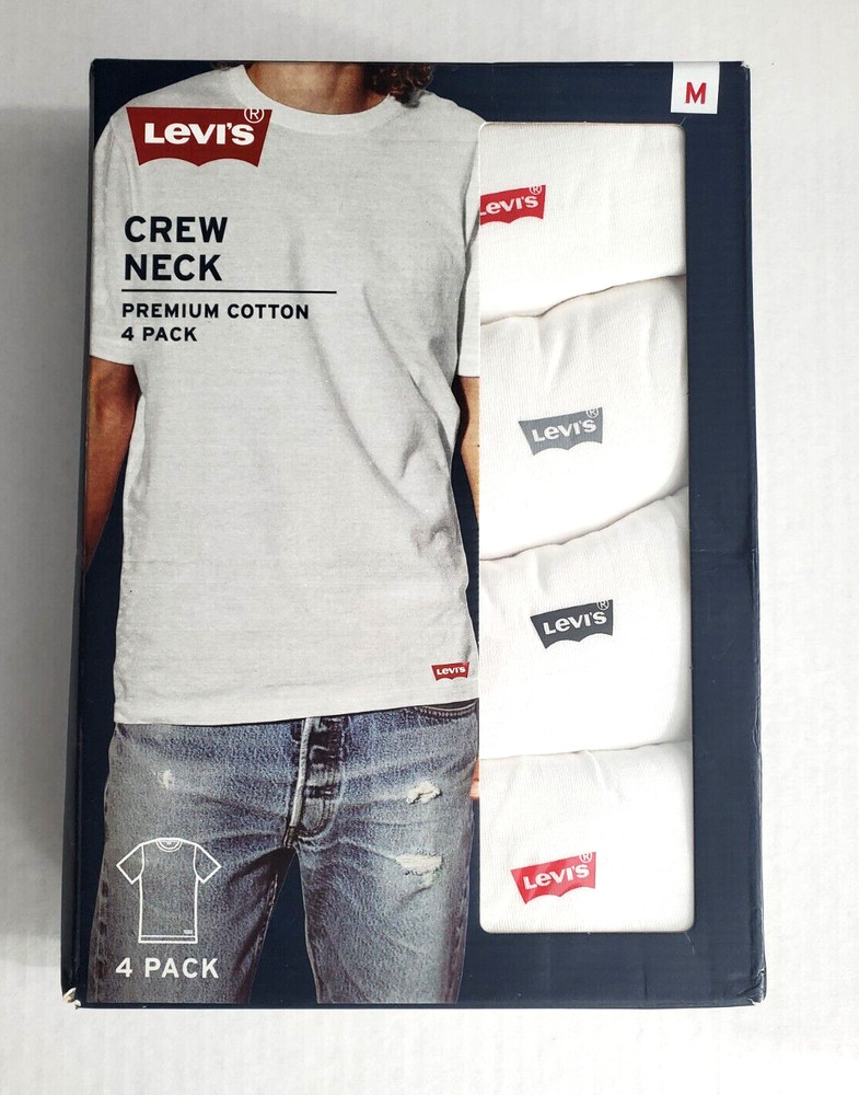 Levi’s 4 Pack Men’s Crew Neck Premium Cotton White Medium