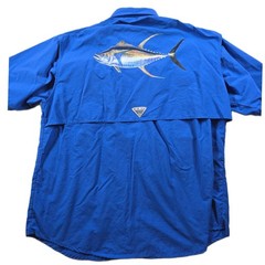 Columbia PFG Fishing Shirt Mens Large Blue Nylon Carey Chen Tuna PFG Bahama II