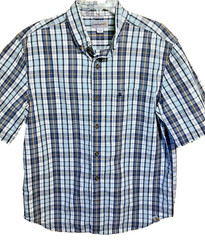 CARHARTT Men Size Relaxed Large Blue Teal Black White Plaid SS Button Down Shirt