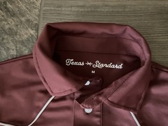 Texas Standard Mens Medium Polo Shirt Western Stretch Maroon w/White Piping