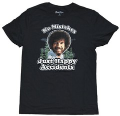Bob Ross No Mistakes Just Happy Accidents Distressed Men’s Black T-Shirt New