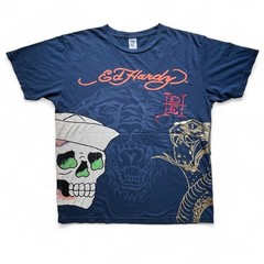 Ed Hardy Christian Audigier Skull Cobra Foil AOP T Shirt Y2K Streetwear Hype L