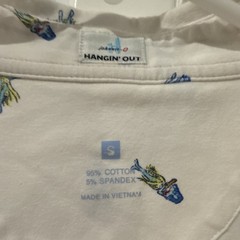 Johnnie-O Hangout Mens S White Cotton Hula Print Polo Shirt Pocket