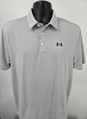 Under Armour Polo Shirt Adult Large Gray White Stripe Golf Walking Men