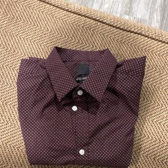 Men’s Slim Fit Cotton Dress Shirt Burgundy/White Polka Dot M Spread Collar