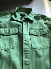 Forever 21 Men Large Lime Green Cotton Button Up Thick Shirt Long Sleeve
