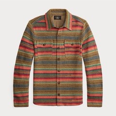 RRL – Striped Linen-Silk Workshirt Sweater in Tan Red Multi – Size Small