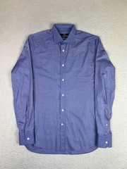 Z Zegna Dress Shirt Mens 16 32/33 Blue Herringbone Silver Line Slim Fit LS