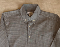 Steven Alan Collegiate Shirt navy blue + brown gingham, men’s small, made in USA