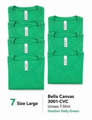 Lot of 7 – NEW Bella Canvas Unisex Tshirts, Heather Kelly Green, Wholesale Large