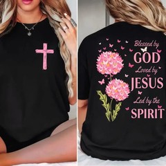 Blessed By God, Loved By Jesus, Led By The Spirit 2 Siđed Tee Pure Cotton