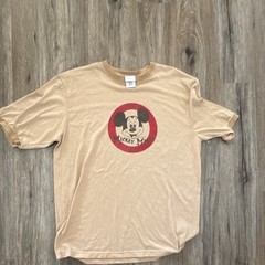 Vintage Disney Store T-Shirt Men M Beige Mickey Mouse Member Club Ringer Cotton