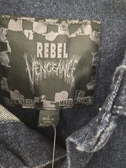 Rebel Vengeance Motorsports Graphic Skull Denim Dark Short Sleeve Patch Shirt