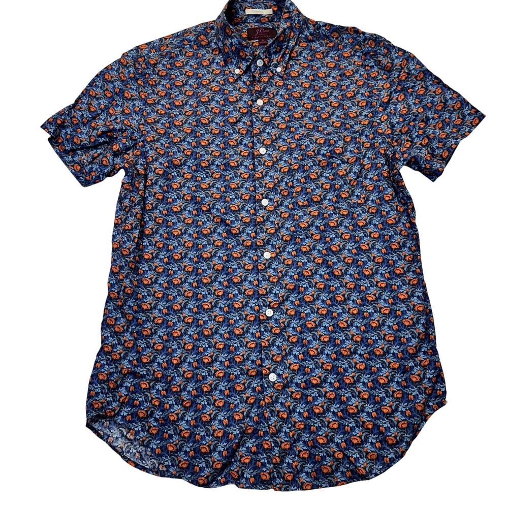 J.Crew Button Down Shirt Mens Small Blue Orange Floral Liberty Fabric AM052