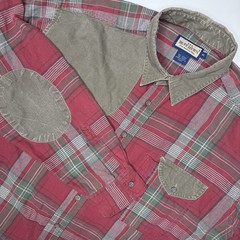 Vintage Ruff Hewn Shooting Shirt Men’s X-Large Red Flannel Denim Elbow Patches