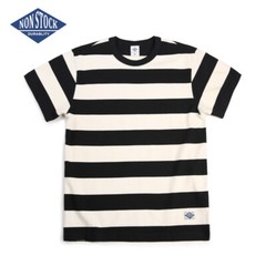 NON STOCK Heavy Mens Horizontal Stripe T-Shirt Retro Prison Tee Short-sleeve Top