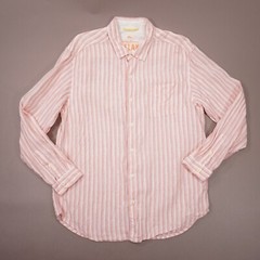 Tommy Bahama Relax Stripe Shirt 100% Linen Mens Large Pink White Long Sleeve