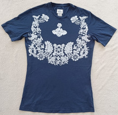 Vivienne Westwood mens RARE Navy Blue Floral Big Logo T-Shirt size S