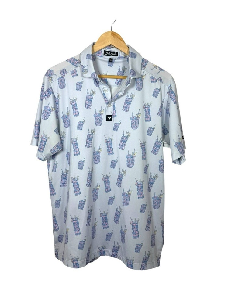 Bad Birdie Let’s Get Tiki Golf Polo Men’s Medium Performance Stretch Blue