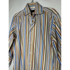 Etro Milano Mens Striped Multi Color Button Down Shirt Sz 39 Made In Italy