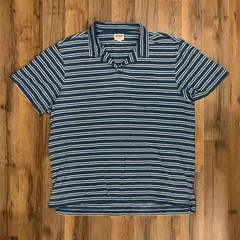 Todd Snyder Polo Shirt Mens XXL Blue White Stripes Short Sleeve Cotton Casual