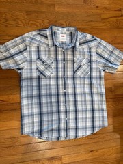 Levi’s Men’s Size XXLarge Standard Fit Pearl Snap Shirt Plaid Gray White Black