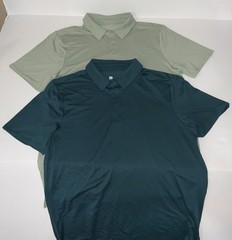 Jersey Polo Shirt All in Motion Wicking Stretch No Roll Collar 3 button Wicking
