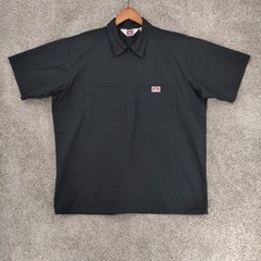 Ben Davis Shirt Mens XL Black Short Sleeve Half Zip Workwear Pockets Twill