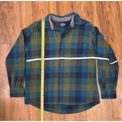 Eddie Bauer XL Men Green Blue Plaid Flannel Shirt Outdoor Rugged Cotton