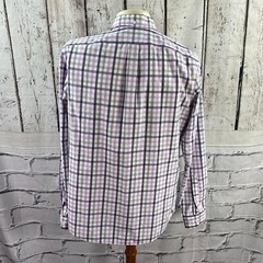 LL Bean Men’s SLIM FIT Wrinkle Resistant Long Sleeve Purple Check Shirt Medium