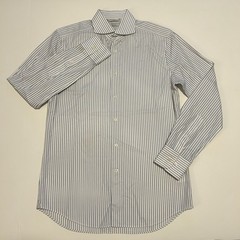 Suit Supply Traveller Button Up Shirt Mens 38/15 White Blue Striped Long Sleeve