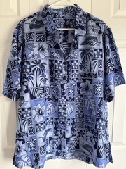 La La Leela Short Sleeve Blue Hawaiian Aloha Tropical Shirt Multi Color Mens XL
