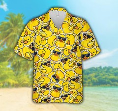 Cool Rubber Duck Yellow Hawaiian Shirt For Men & Women, Funny Quirky Duck Button