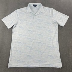 Peter Millar Crown Crafted Mens L White Blue Green Polo Landscape Print