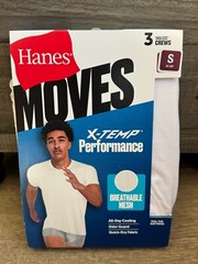 Hanes Moves 3 Pack Men White X-Temp Performance Crew Neck Tees Breathable SMALL