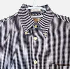 Viyella Button Down Shirt Mens Medium Black White Pinstripe Short Sleeve Preppy